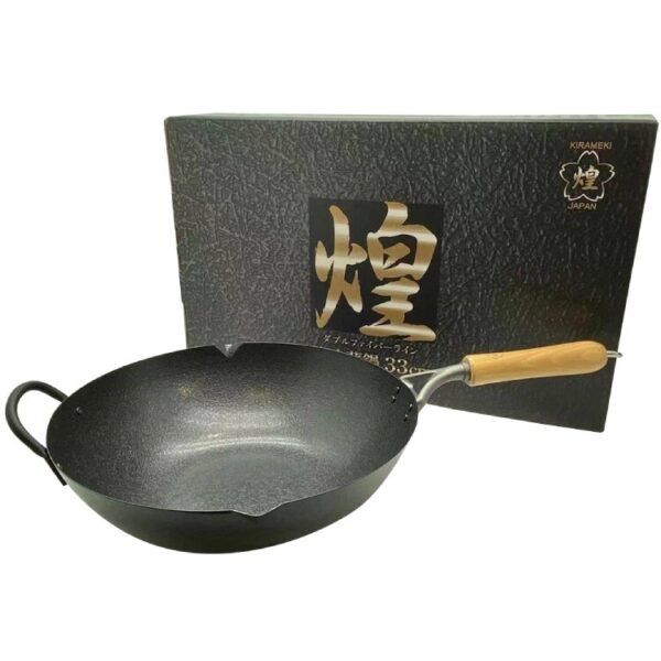 Fanno-Cast Iron Double Fiber Line Stir-fry Wok Made in Japan 33cm Lightweight Durable