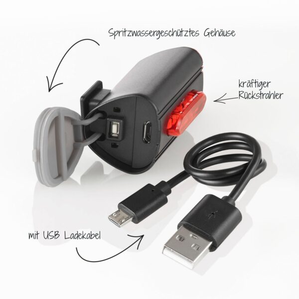 Fanno-LED Bike Light Set 30 Lux USB Rechargeable High Power Front and Rear Illumination