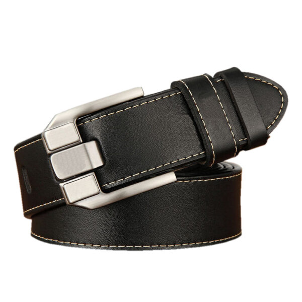 Fanno-Genuine Leather Men’s Pin Buckle Belt Casual Business Cowskin Adjustable Length Black