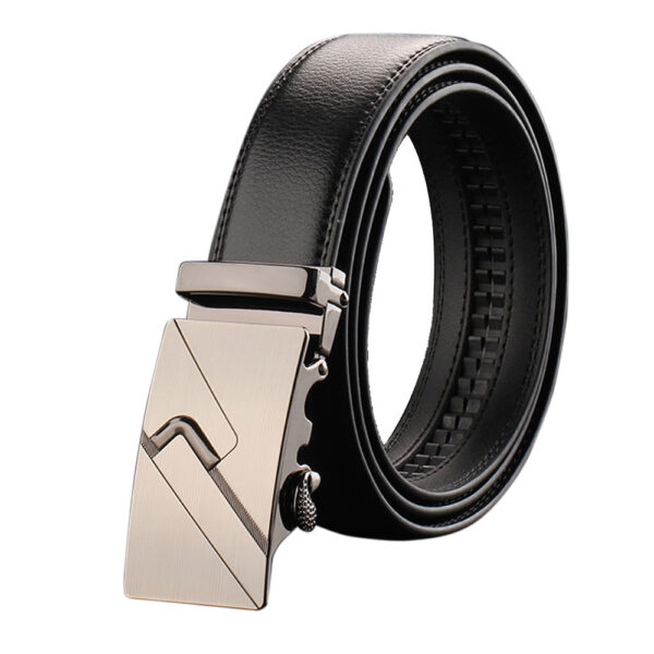 Fanno-Adjustable Slide Luxury Leather Belt for Men Automatic Buckle Black Dress Belt