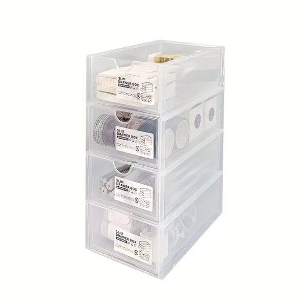 Fanno-Stackable Desktop Storage Box Drawer Set of 4 Clear Plastic Organizer for Office