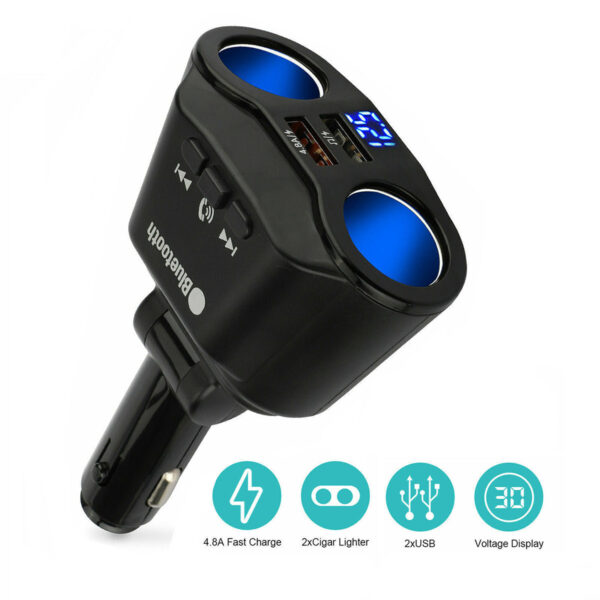 Fanno-Dual Car Cigarette Lighter Socket Dual USB Charger Adapter Bluetooth5.3 MP3 Player