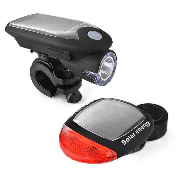 Fanno-Solar Powered Bicycle Light Set USB Rechargeable Headlight and Rear Tail Light