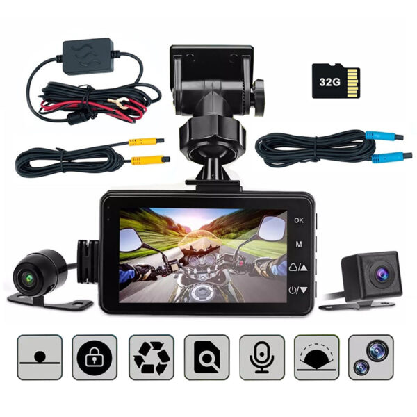 Fanno-3inch LCD HD Dual Camera Motorcycle DVR Video Driving Recorder With 32G Card