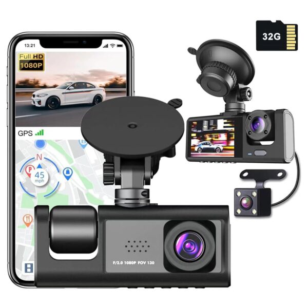 Fanno-Three Channel 1080P Full HD Dash Cam with WiFi and Free 32GB Card for Cars