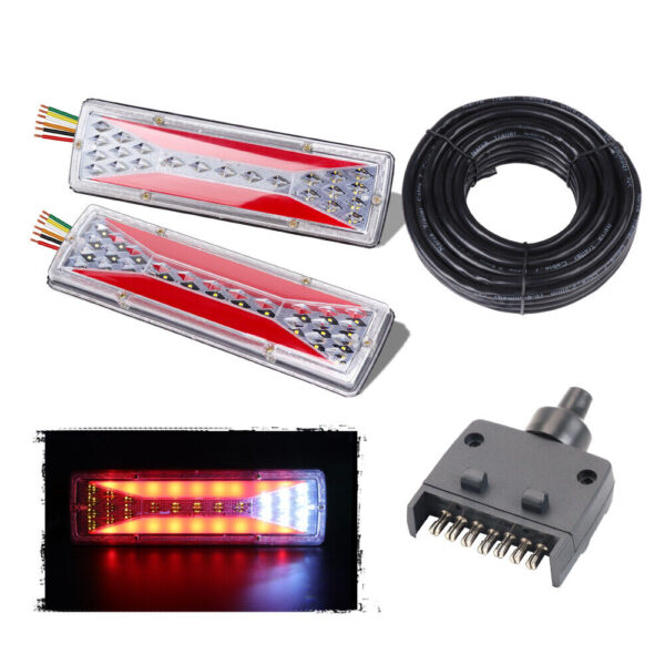 Fanno-12V LED Trailer Tail Light Kit with 7m 5 Core Wire and 7 Pin Flat Plug