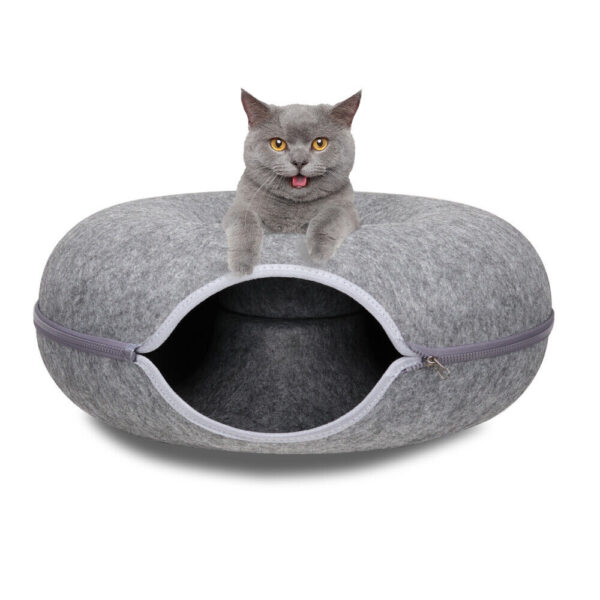 Fanno-Tunnel Cave Bed for Cats Dark Grey Felt Pet House Washable Detachable Toy