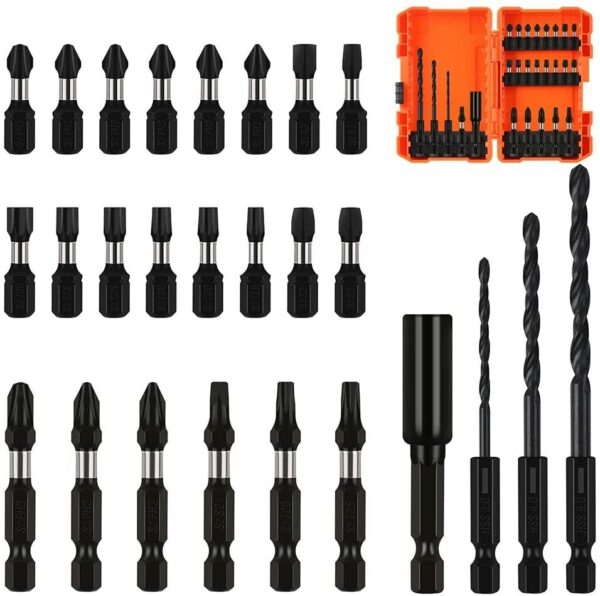 Fanno-Complete 26 Piece Impact Screwdriver Bit Set with Magnetic Holder and Storage Case