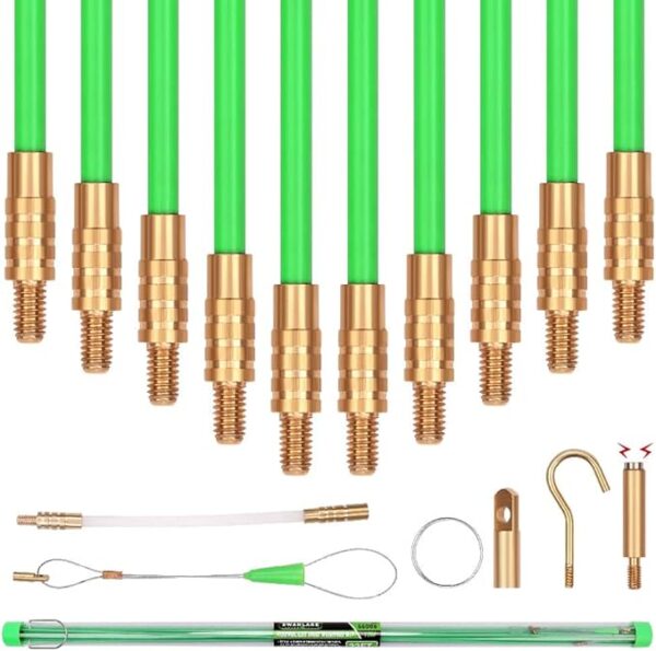 Fanno-SWANLAKE 33 FT/10M Fiberglass Running Wire  Pull Push Rod  Fish Tape Cable Coaxial Electrical Fish Tape Pull Push Kit