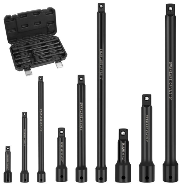 Fanno-9Pcs Extension Bar Set 1/4" 3/8" 1/2" Black Drive Socket Auto Repairing