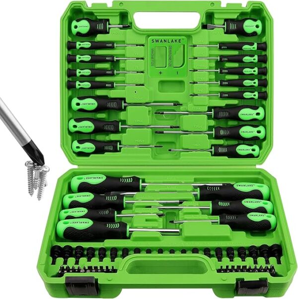 Fanno-SWANLAKE 86PCS Magnetic Screwdriver Set Includes Slotted/Phillips/Torx Mini Precision Screwdriver  Replaceable Screwdriver Bits and nut drivers With Sturdy tool box