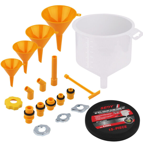 Fanno-19-Piece Spill Proof Radiator Coolant Refilling Funnel Kit with Universal Adapters