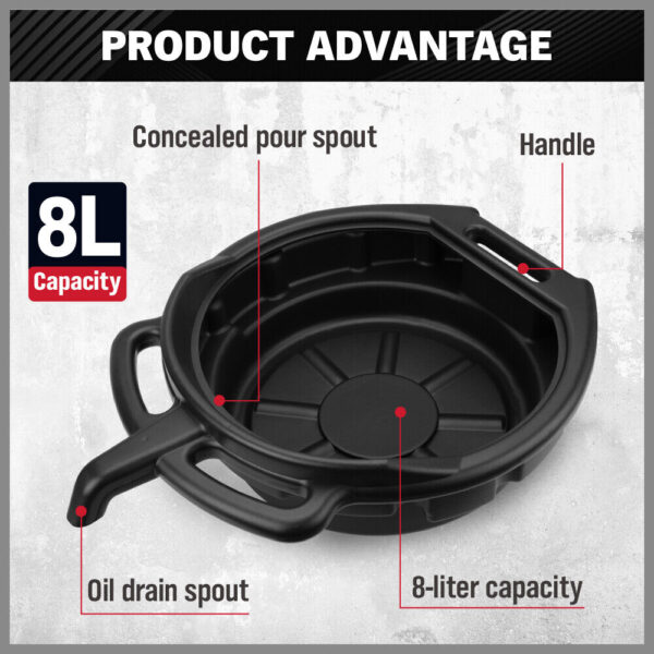 Fanno-8L Oil Drain Pan Portable Heavy Duty Oil Change Tray with Ergonomic Handles