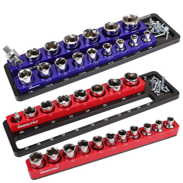 Fanno-Magnetic Socket Organizer Set for 1/2 Inch Drive Metric and SAE Sockets Storage