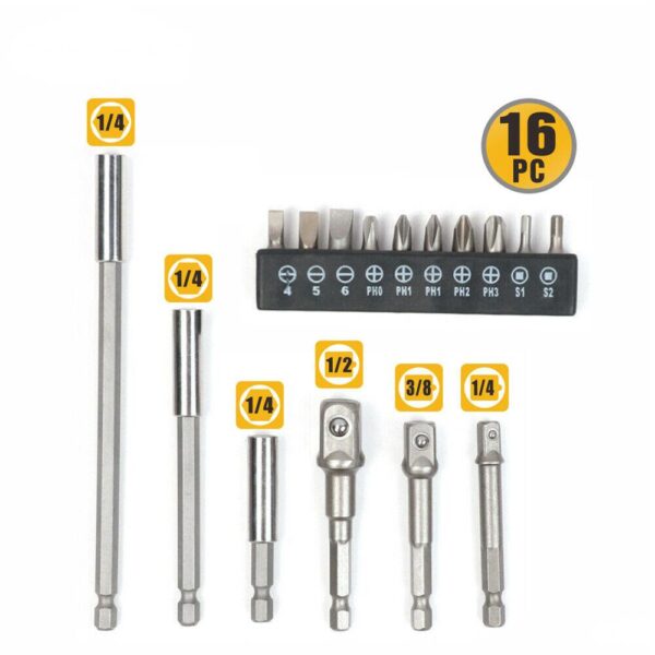 Fanno-Hex Socket Nut Drive Set 1/2x70mm 3/8x65mm 1/4x65mm Adaptor 10 Bits Included