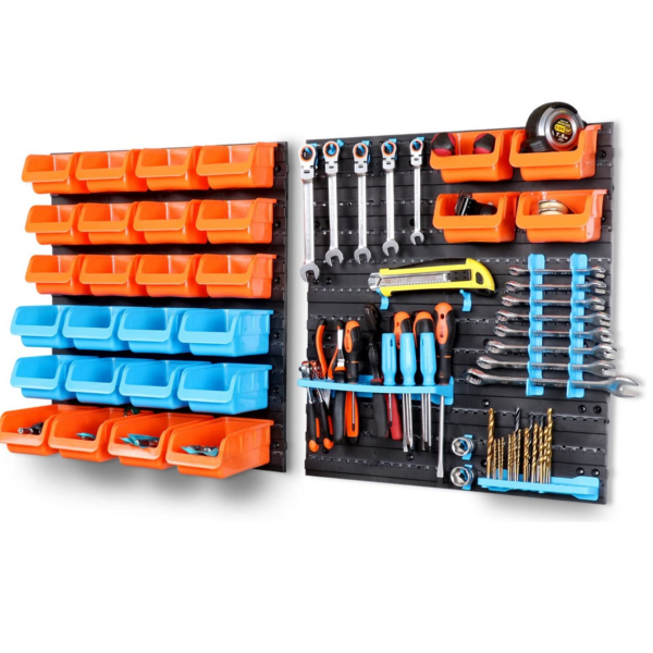 Fanno-Wall Mounted Parts Storage Rack with 43 Bins and Tool Holders for Organising Tools