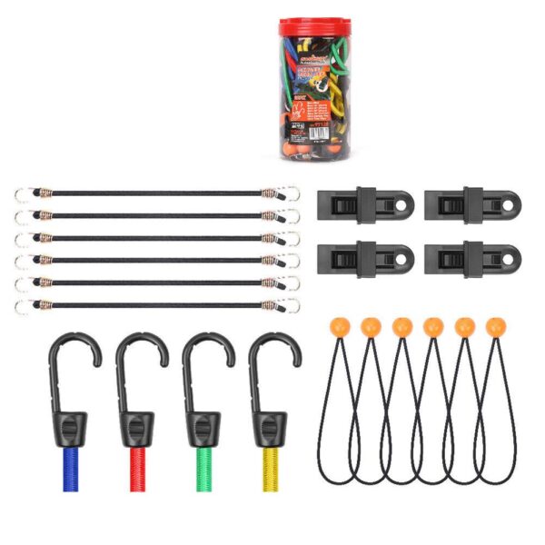 Fanno-30-Piece Bungee Cord Set with Tarp Clips and Canopy Ties for Camping and Outdoor Use