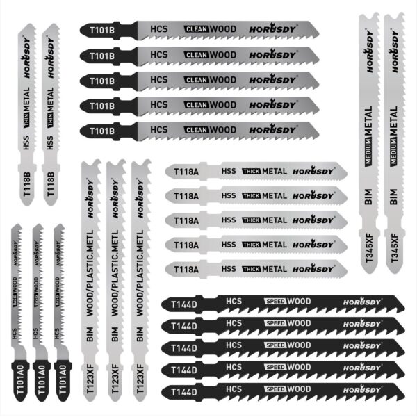 Fanno-25-Piece T-Shank Jig Saw Blades Set for Wood Plastic Metal Cutting HCS HSS BIM