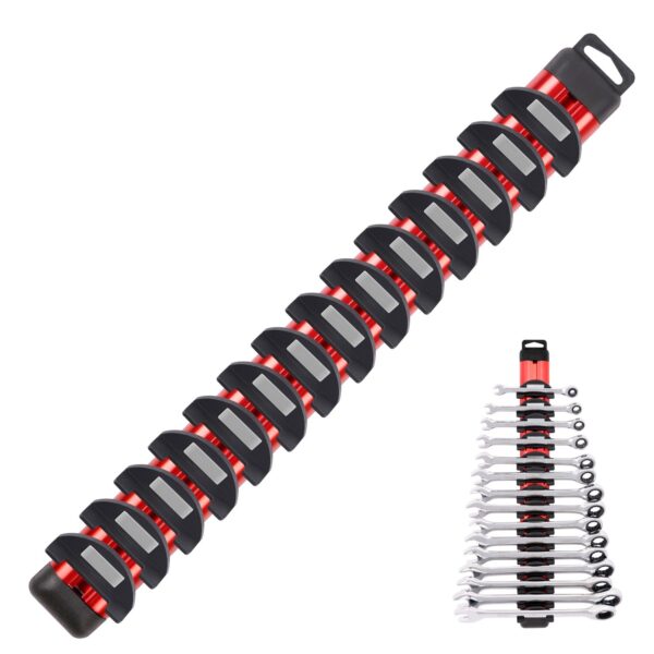 Fanno-Magnetic Wrench Organizer Red Heavy Duty Tool Holder with 15 Strong Magnets