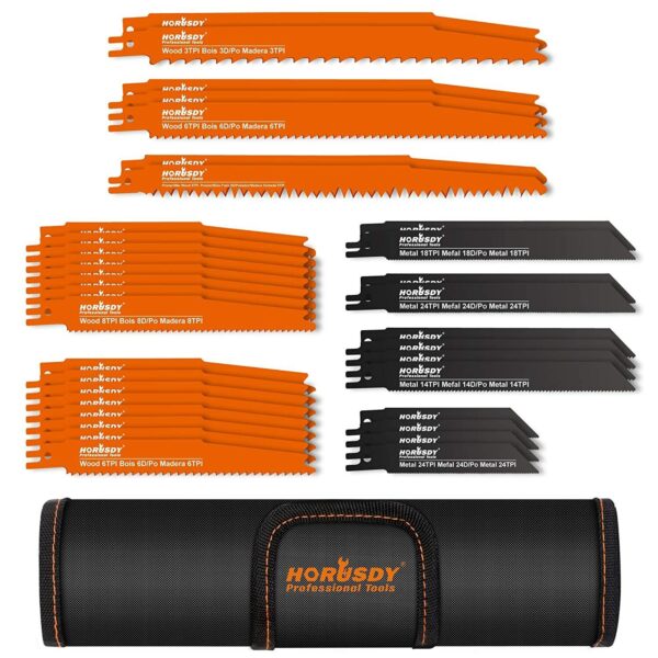 Fanno-34-Piece Reciprocating Saw Blade Set for Wood and Metal Cutting with Storage Pouch