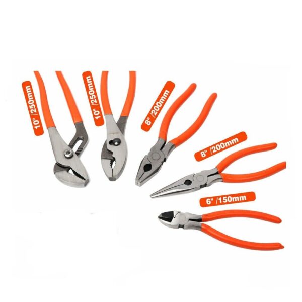 Fanno-5 Piece Pliers Set Diagonal Linesman Long Nose Groove Joint Slip Joint Heavy Duty