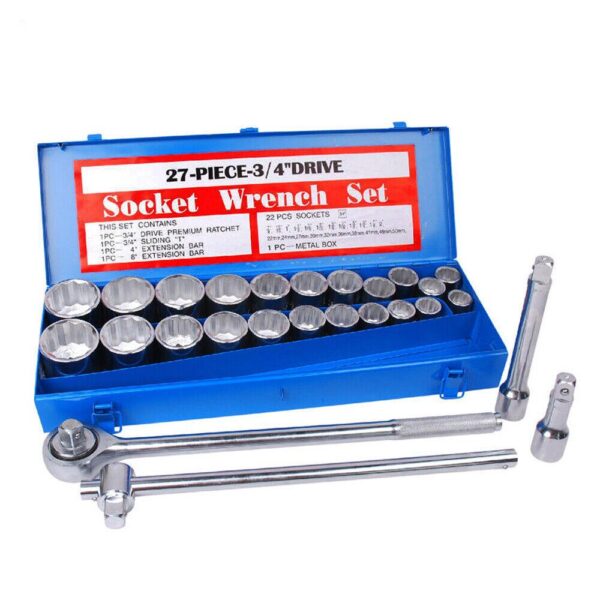 Fanno-27 Piece Heavy Duty Socket Wrench Set 3/4 Inch Drive Metric Imperial Storage Case