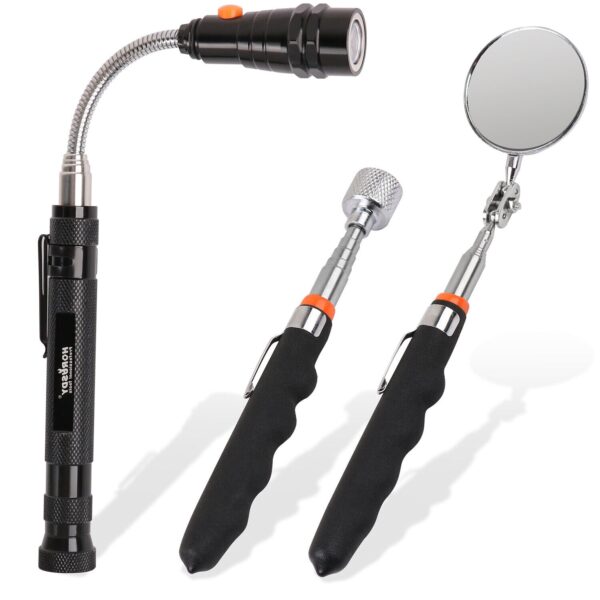 Fanno-Telescoping Magnetic Pick Up Tool and Inspection Mirror Set with LED Light