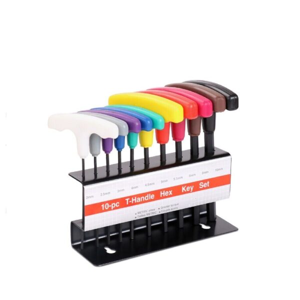 Fanno-10-Piece T-Handle Allen Wrench Set with Color-Coded Hex Keys and Organizer Stand