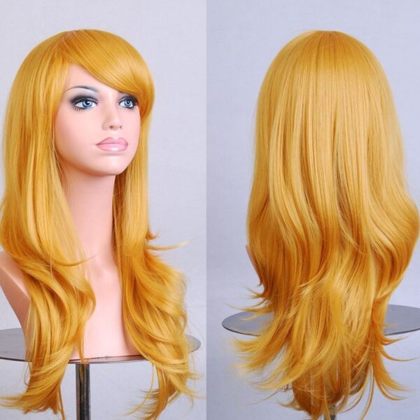 Fanno-70cm Wavy Curly Lady Hair Wig with Side Bangs for Cosplay and Daily Wear