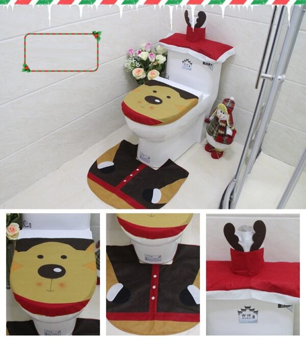 Fanno-4pcs Christmas Toilet Set Santa Snowman Rug Seat Cover Bathroom Holiday Decor