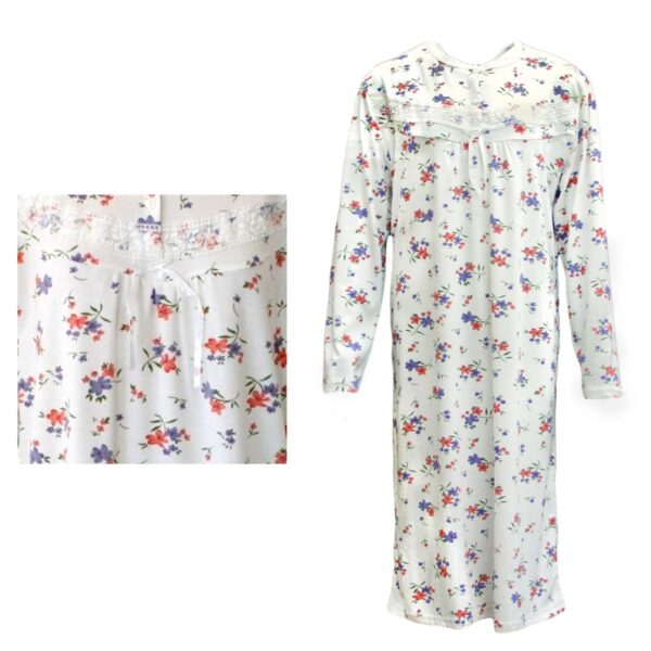 Fanno-100% Cotton Women Pajamas Long Sleeve Nightgown Winter Sleepwear Red Purple Flowers