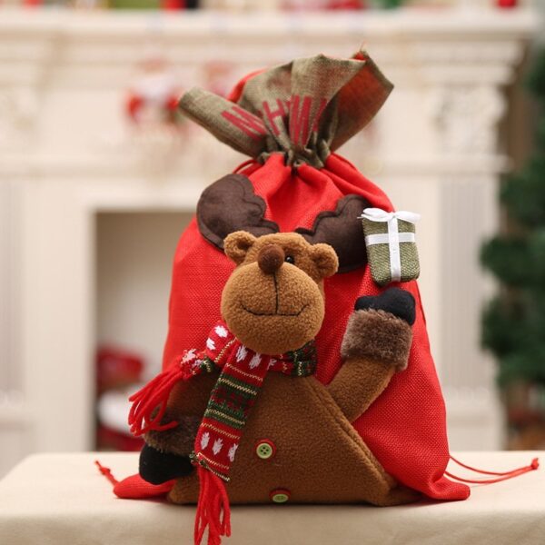 Fanno-Large Christmas Sack Red Felt Drawstring Santa Reindeer Snowman Gift Bag