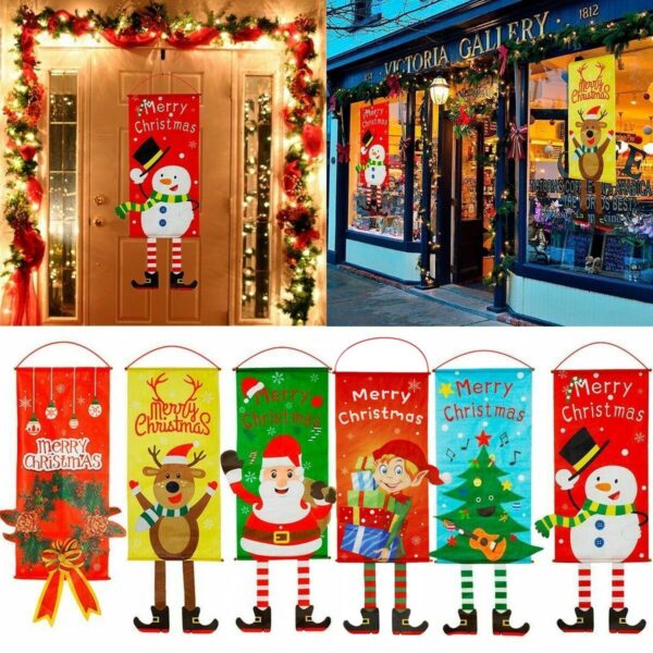 Fanno-Christmas Hanging Banner Flag Set of 6 Santa Reindeer Snowman Door Window Décor