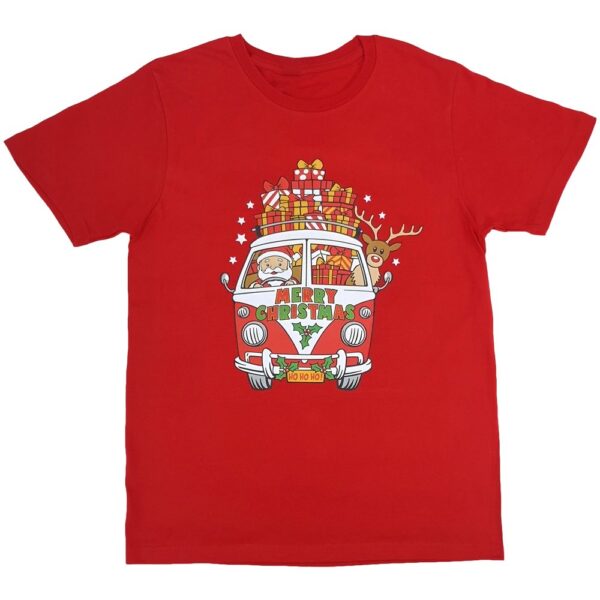 Fanno-Funny Christmas T Shirt for Adults 100% Cotton Santa Drive Kombi Red Tee