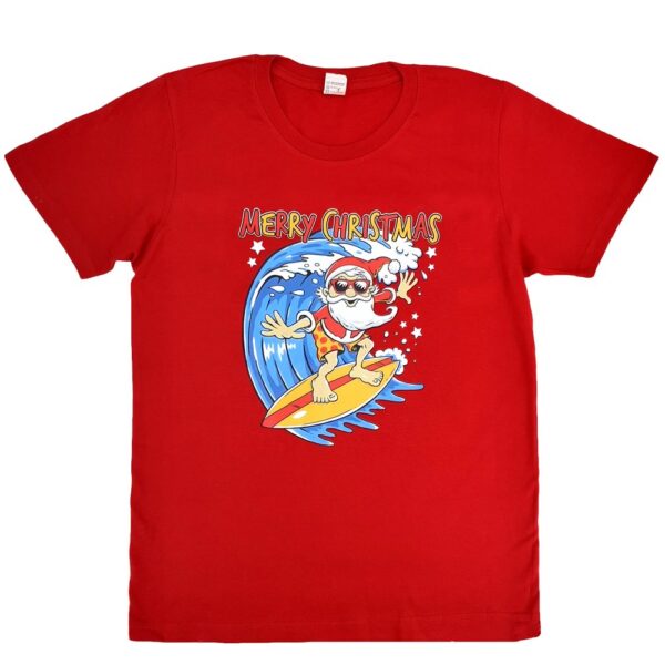 Fanno-Funny Christmas T Shirt for Adults 100% Cotton Santa Surf Design Red Size S