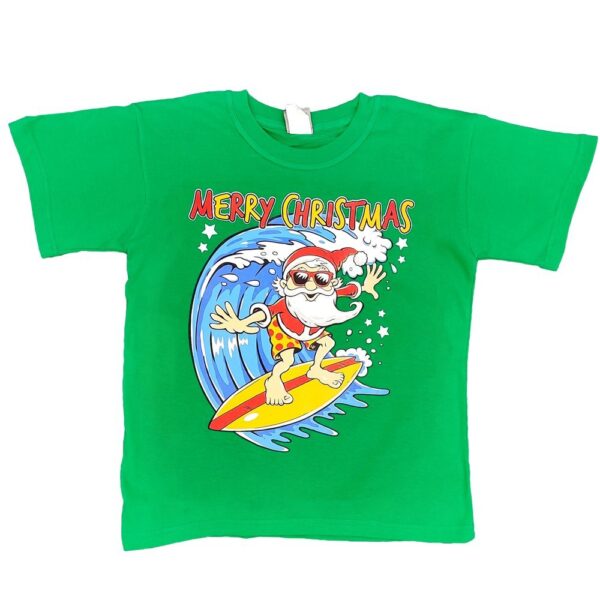 Fanno-Funny Christmas T Shirt for Adults 100% Cotton Jolly Santa Surf Green XL