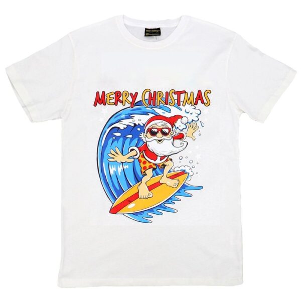 Fanno-Funny Christmas T Shirt for Adults 100% Cotton Jolly Santa Surf Tee 2XL