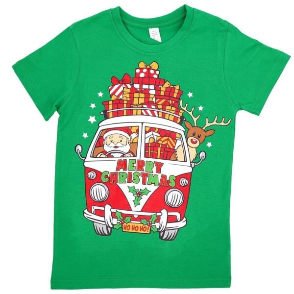 Fanno-Funny Christmas T Shirt for Adults 100% Cotton Santa Drive Kombi Green M