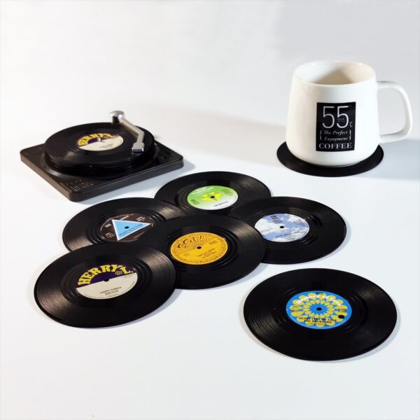 Fanno-Vinyl Record Coasters Set of 6 Retro Drink Coasters for Home Décor and Gifts