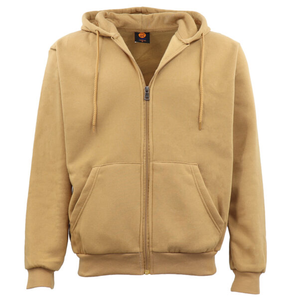 Fanno-Unisex Zip Fleece Hoodie Warm Lightweight Sweatshirt Jumper with Pockets XS-8XL Tan