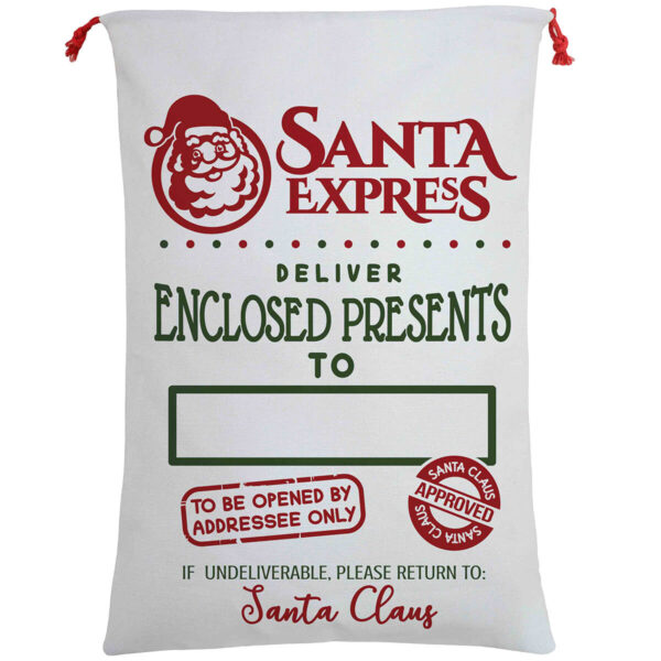 Fanno-Large Hessian Santa Sack for Christmas Gifts Personalized Kids Gift Bag Red Cream Green