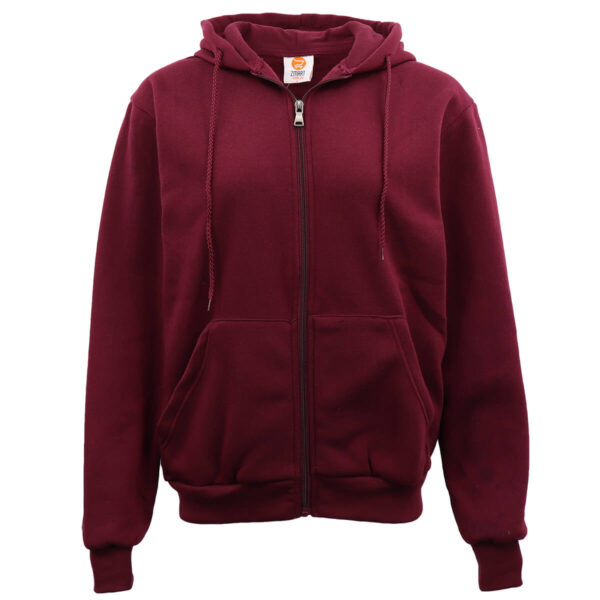 Fanno-Unisex Zip Fleece Hoodie Warm Hooded Jacket with Pockets for Winter XS-8XL Burgundy