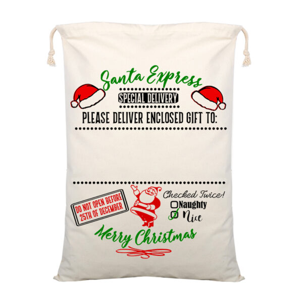 Fanno-Large Hessian Santa Sack for Christmas Gifts Personalized Kids Gift Bag Red Cream