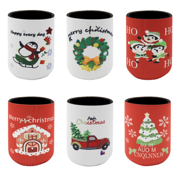 Fanno-Christmas Drink Can Coolers Set of 6 Fun Holiday Beverage Holders with Sealed Bottom