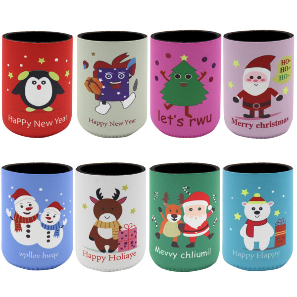 Fanno-Christmas Drink Can Coolers Set of 8 Fun Holiday Beverage Holders for Parties