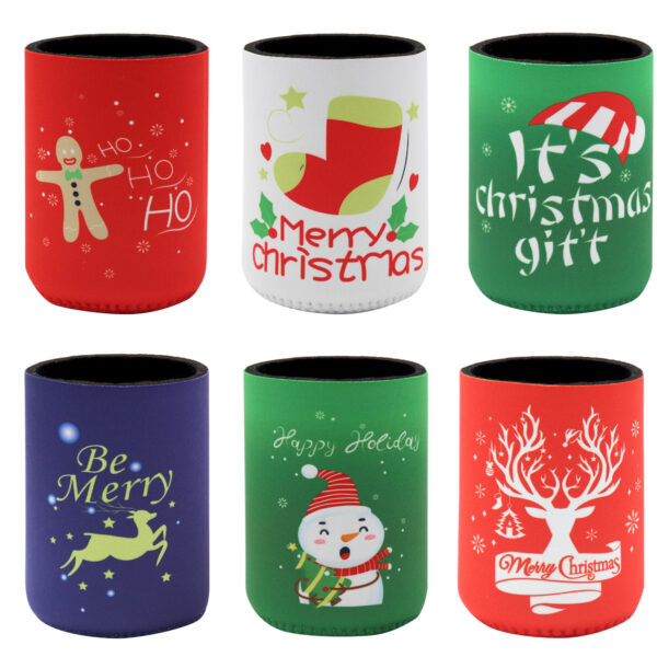 Fanno-Christmas Drink Can Coolers Set of 6 Fun Holiday Beverage Holders with Sealed Bottom