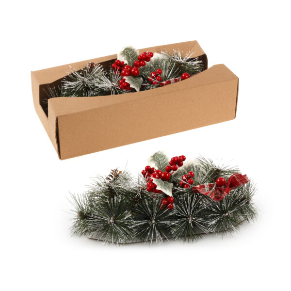 Fanno-Christmas Floral Table Decoration with Pine Leaves Red Berries and Pine Cones