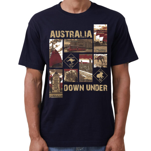 Fanno-Unisex Australia Down Under Souvenir T-Shirt Iconic Landmarks Wildlife Navy XL