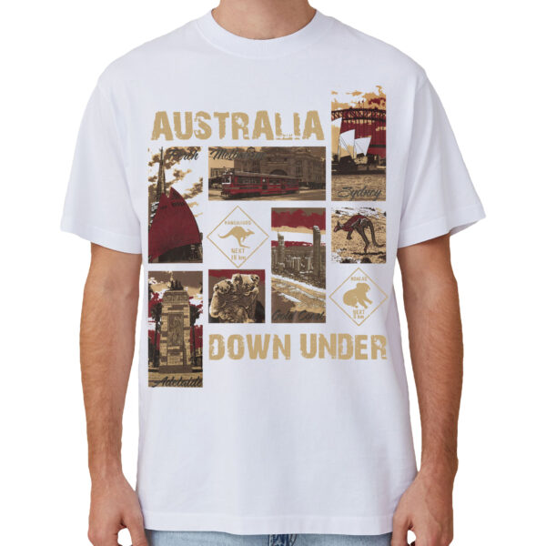 Fanno-Unisex Australia Down Under Souvenir T-Shirt Iconic Landmarks Wildlife XL White