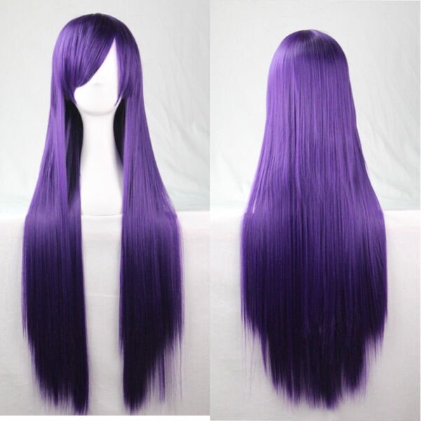 Fanno-80cm Straight Long Dark Purple Hair Wig with Side Bangs for Women Cosplay